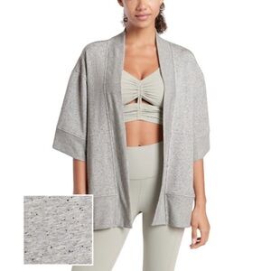 Athleta Heather Lotus Gray Open-Front Short Sleeve Cardigan
